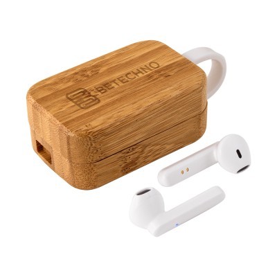 Cascos Bluetooth en caja de bambú publicitarios